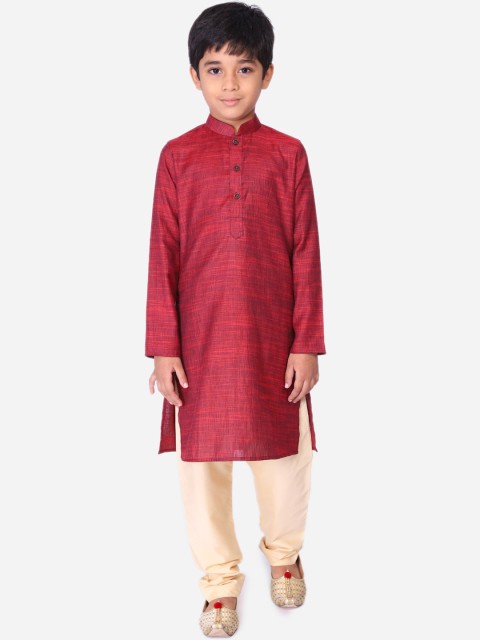 

NAMASKAR Boys Maroon Kurta Churidar Set