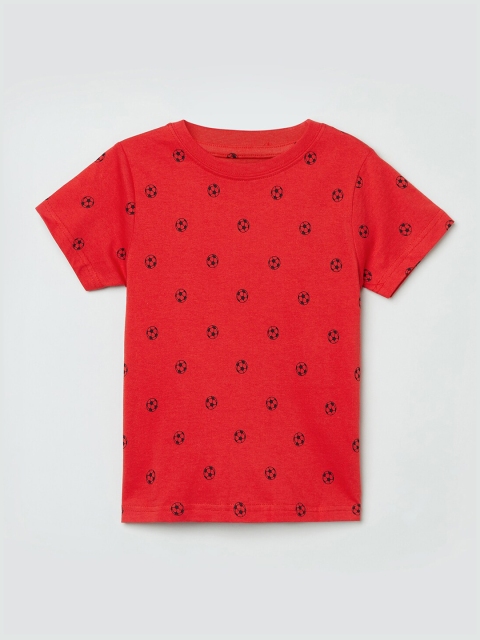 

max Boys Red & Black Football Printed Round Neck T-shirt