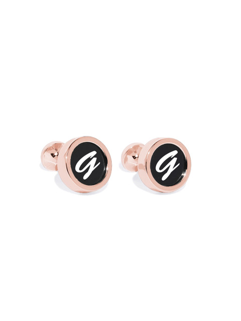 

Blacksmith Rose Gold-Plated White & Black Round Alphabet G Printed Cufflinks
