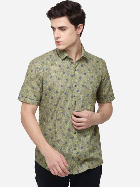 

JB STUDIO Men Green Slim Fit Printed Pure Cotton Casual Shirt