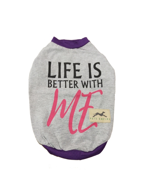 

PETS EMPIRE Grey & Purple Printed Summer Dog T-Shirt