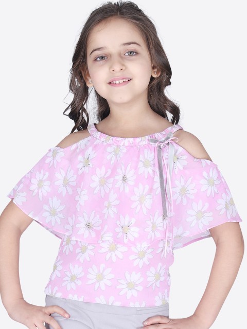 

CUTECUMBER Pink Floral Printed Georgette Regular Top