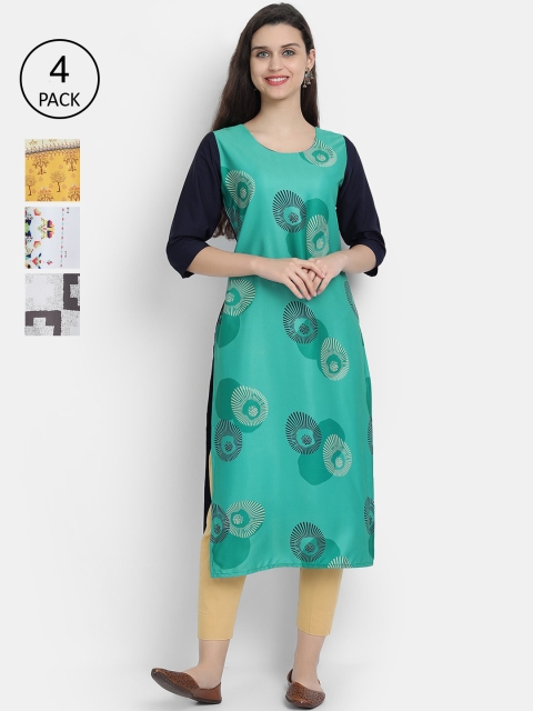 

7Threads Women's Crepe Pack Of 4 Multi Color Digital Print Straight Kurta