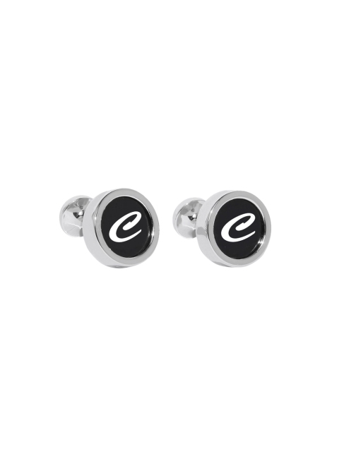 

Blacksmith Silver-Plated & Black Letter C Monogram Round Cufflinks