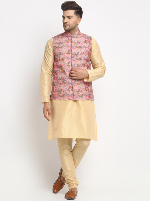 

Benstoke Men Beige Solid Kurta Set with Nehru Jacket