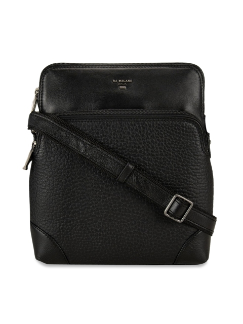 

Da Milano Men Black Textured Messenger Bag