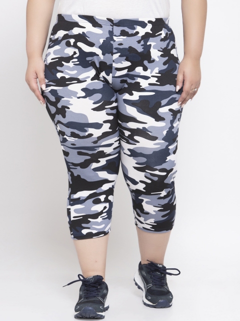 

plusS Women White & Grey Melange Printed Regular Fit Capris