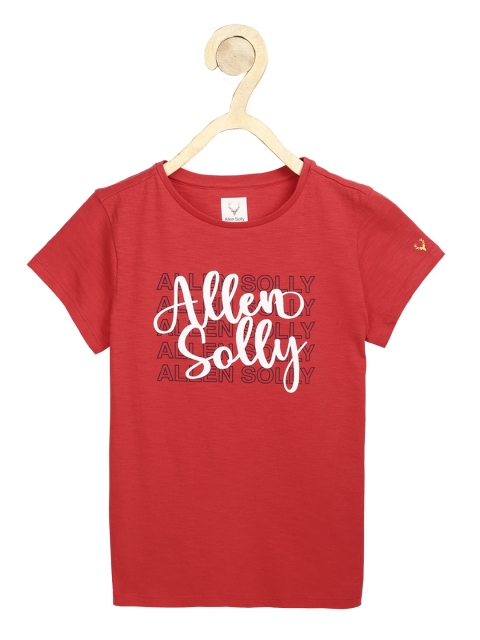 

Allen Solly Junior Girls Red & White Printed Round Neck Pure Cotton T-shirt