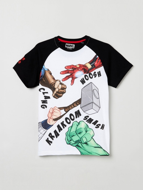 

max Boys White Printed Round Neck T-shirt