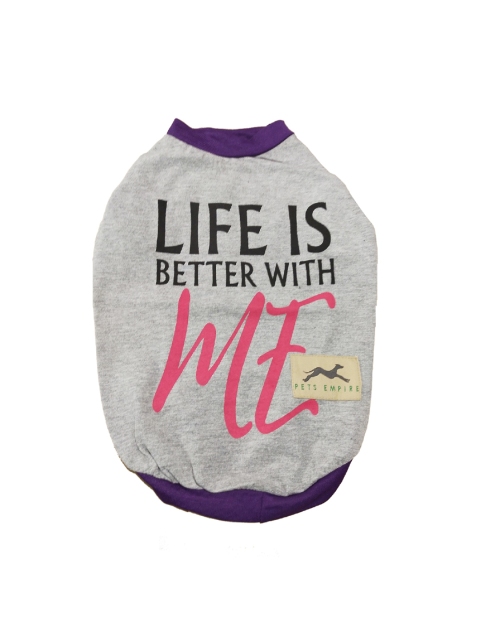 

PETS EMPIRE Grey & Pink Printed Dog T-Shirt