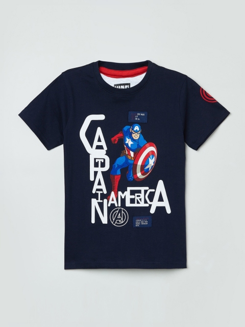 

max Boys Blue Printed Round Neck T-shirt