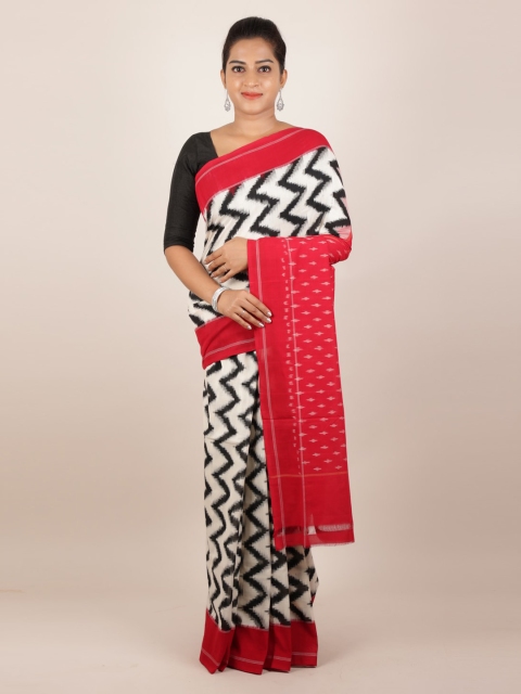 

Pothys White & Red Pure Cotton Printed Sambalpuri Saree