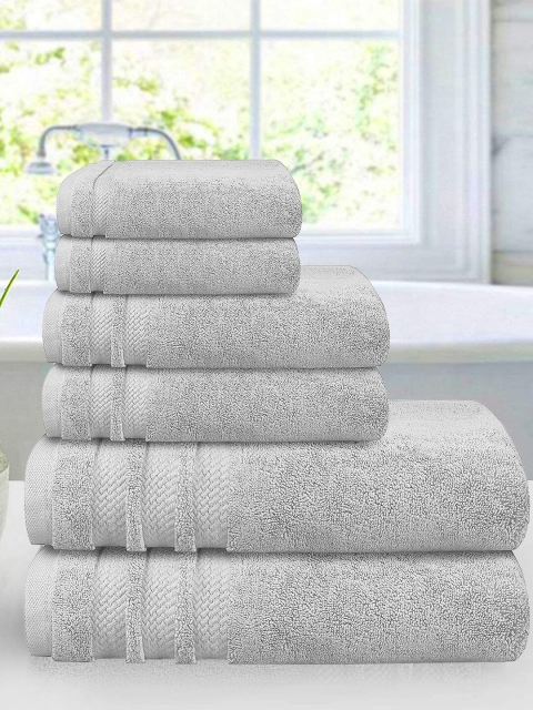

Trident Unisex Set Of 6 Grey Solid Sustainable 500 GSM Towel Set