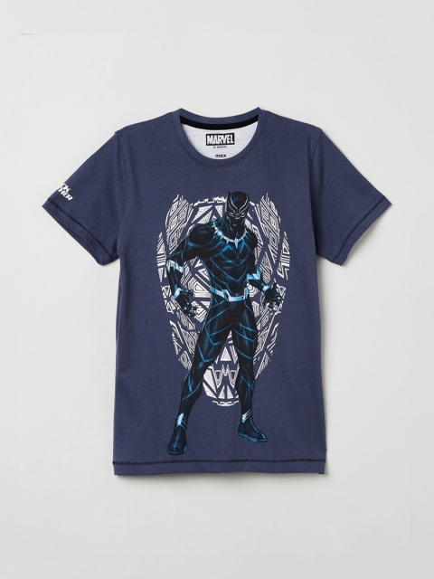 

max Boys Navy Blue Printed Round Neck T-shirt