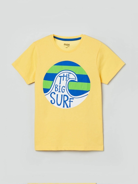 

max Boys Yellow Printed Round Neck T-shirt