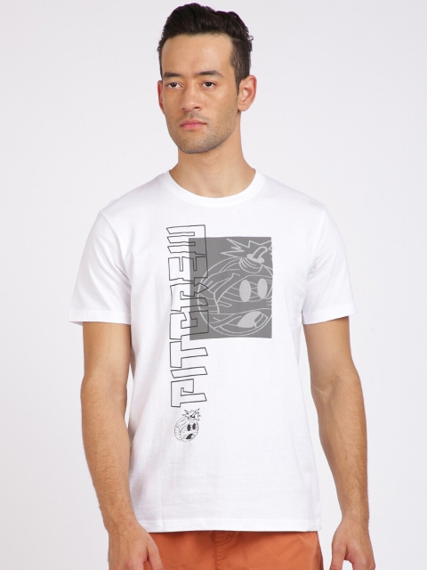 

Breakbounce Men White Printed Round Neck T-shirt