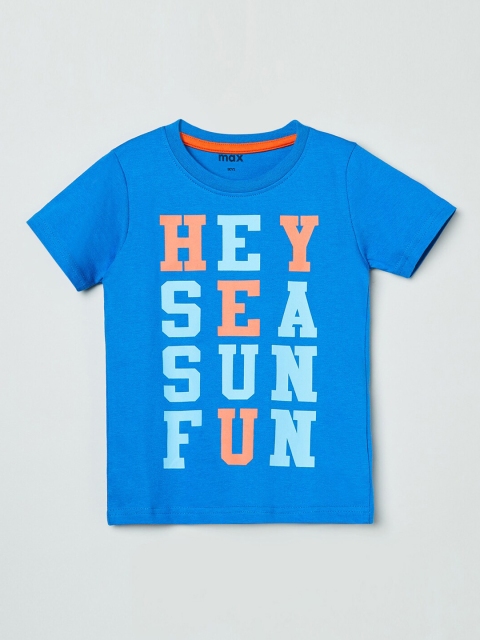 

max Boys Blue Printed Round Neck T-shirt