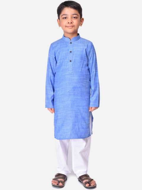 

NAMASKAR Boys Blue Self Design Kurta with Pyjamas