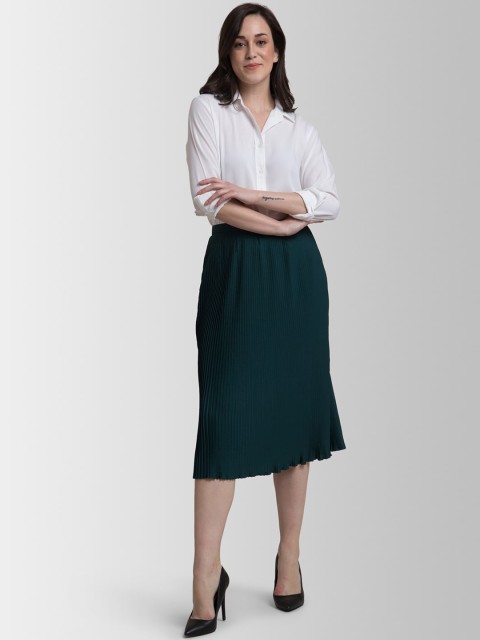 

FableStreet Women White & Teal Solid Shirt with Skirt