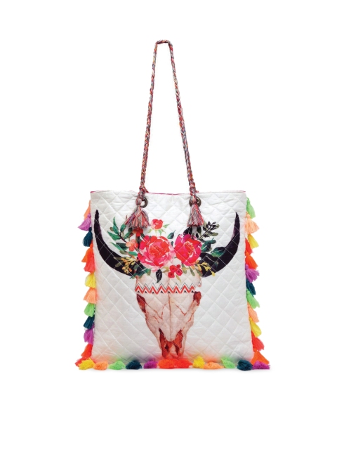 

The House of Tara White & Gold-Toned Printed Tote Bag