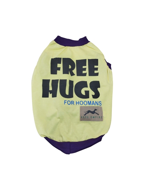 

PETS EMPIRE Yellow and black Free Hugs For Hoomans Printed Summer Dog T-Shirt