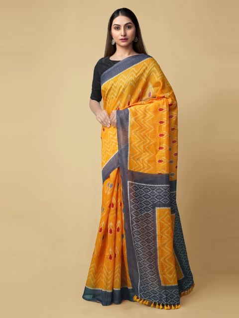 

Unnati Silks Yellow & Grey Pure Silk Woven Design Sambalpuri Handloom Saree