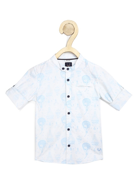 

Allen Solly Junior Boys White & Blue Regular Fit Printed Cotton Casual Shirt
