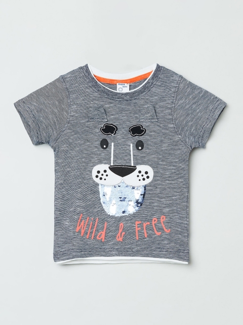 max Boys Grey Printed Round Neck T-shirt