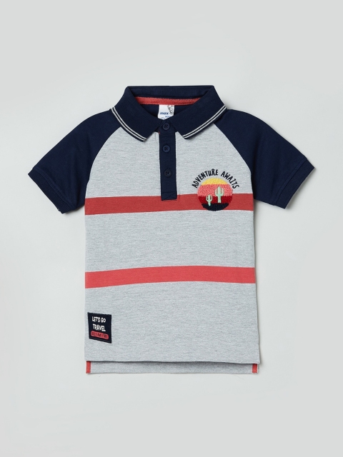 

max Boys Grey Colourblocked Polo Collar T-shirt