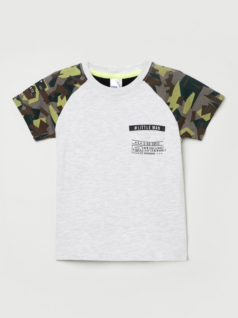 

max Boys Grey Printed Round Neck Pure Cotton T-shirt