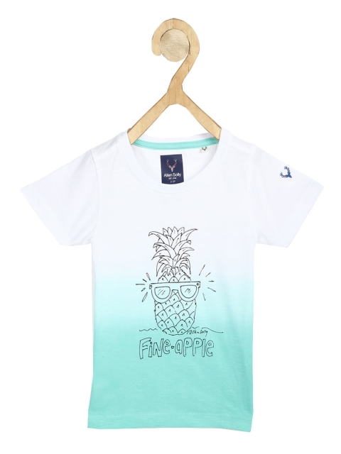 

Allen Solly Junior Boys White & Green Printed Round Neck Cotton T-shirt