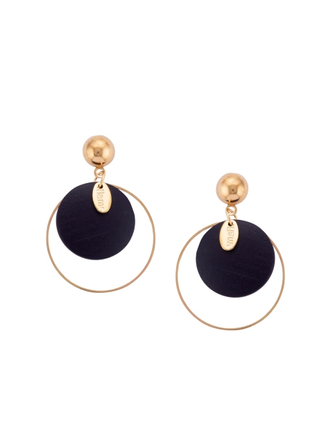 

Globus Navy Blue & Gold-Toned Circular Drop Earrings