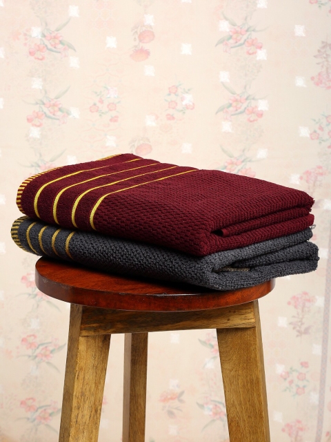 

HOSTA HOMES Set Of 2 Solid 500 GSM Bath Towels, Maroon
