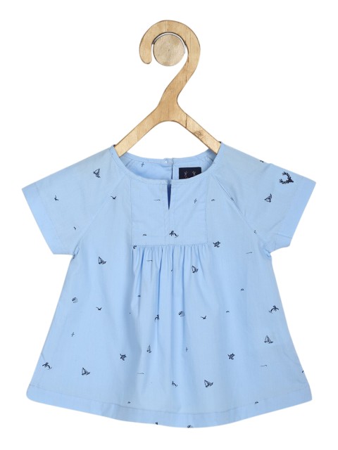 

Allen Solly Junior Girls Blue Printed Pure Cotton A-Line Top