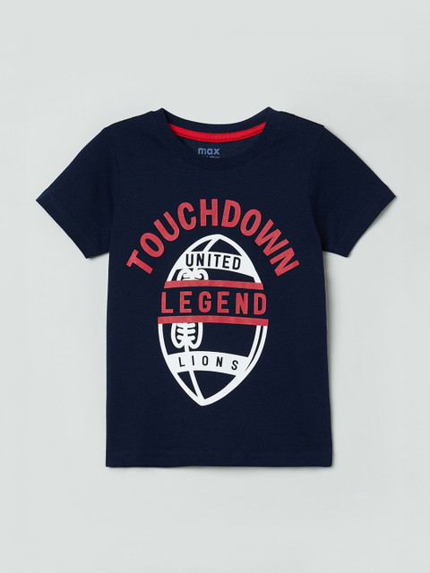 

max Boys Blue Printed Round Neck Pure Cotton T-shirt