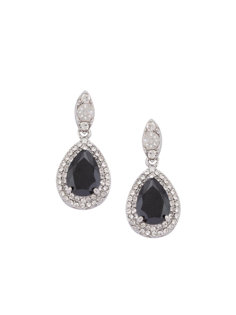 

Globus Silver-Toned & Black Contemporary Drop Earrings