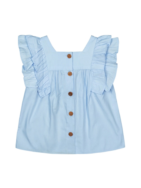 

Budding Bees Girls Blue Solid Flutter Sleeves Crepe Shirt Style Top