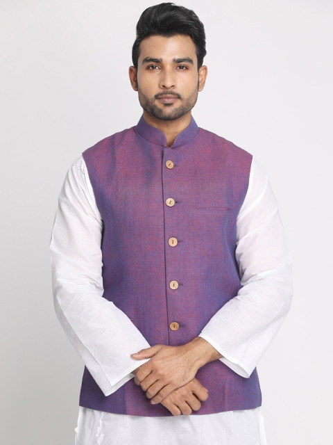 

Nakshi Men Purple Solid Woven Nehru Jacket
