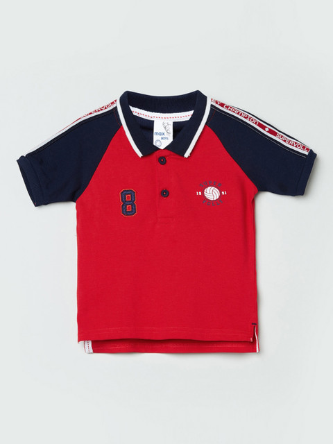 

max Boys Red Colourblocked Polo Collar Cotton Pure Cotton T-shirt