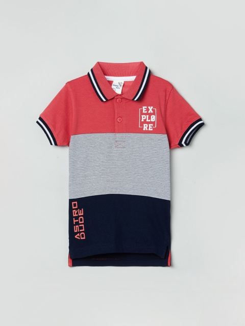 

max Boys Pink & Nay Blue Colourblocked Polo Collar Cotton T-shirt