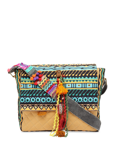 

The House of Tara Yellow & Navy Blue Printed Sling Bag
