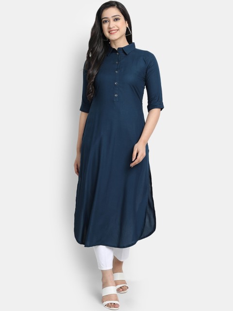 

Globon Impex Women Navy Blue Liva Pathani Kurta