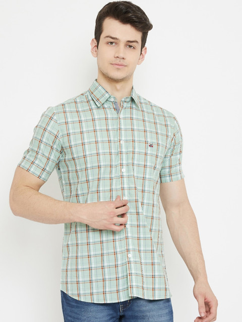 

Crimsoune Club Men Green & Red Slim Fit Checked Casual Shirt