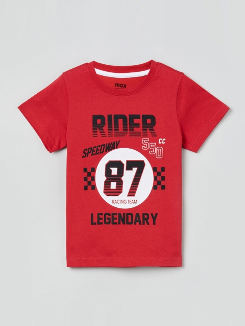 

max Boys Red Printed Round Neck Cotton T-shirt