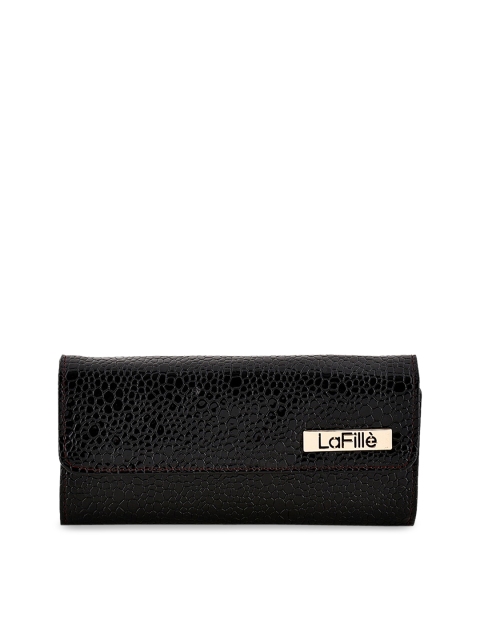

LaFille Women Black Textured Three Fold Wallet