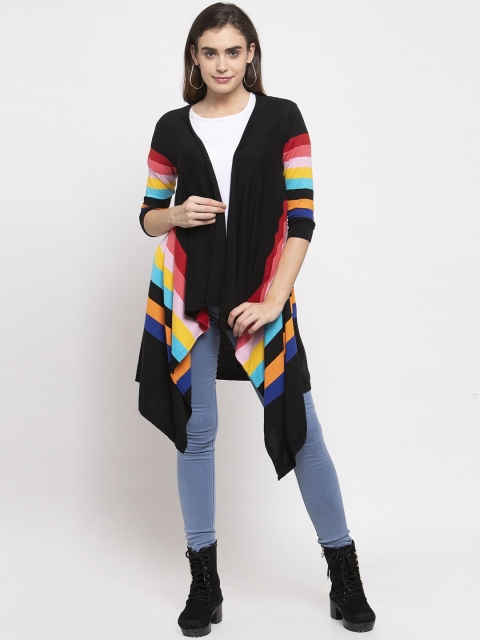 

Kalt Women Black & Sea Green Striped Waterfall Shrug