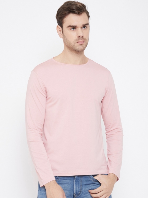 

QUBIC Men Pink Solid Round Neck T-shirt