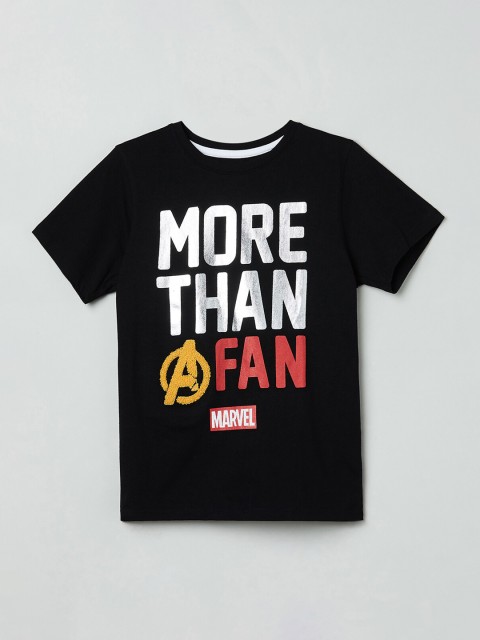 

max Boys Black Printed Round Neck Pure Cotton T-shirt