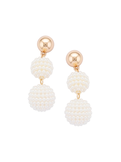 

Globus White Beaded Handcrafted Contemporary Drop Earrings