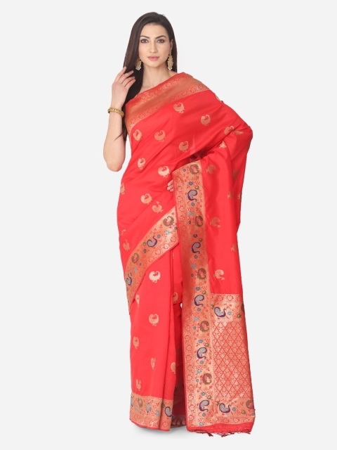 

BOMBAY SELECTIONS Red Silk Blend Woven Design Banarasi Saree